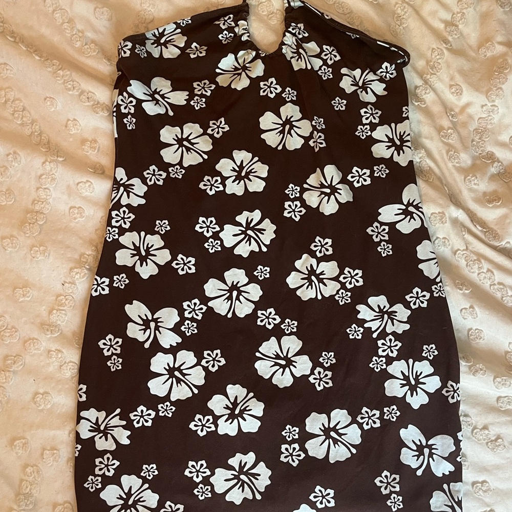 Divided Brown and White Floral Mini Dress